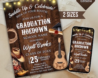Western Graduation Invitation, Western Invitation, Grad Invitation, Cowboy Graduation, Grad Party Invite, She Did It Invite, Canva Template