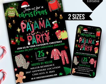 Christmas Pajama Party Invitation, Holiday Pajama Party For Girls, Xmas Slumber Party, Christmas Sleepover Invitations, Adult Pajama Party