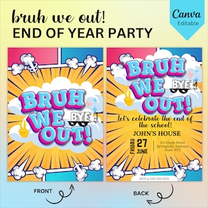 Convite para festa de fim de ano, cara, saímos de fim de ano, convite editável 5x7 modelo Canva, convite de verão frente e verso incluídos