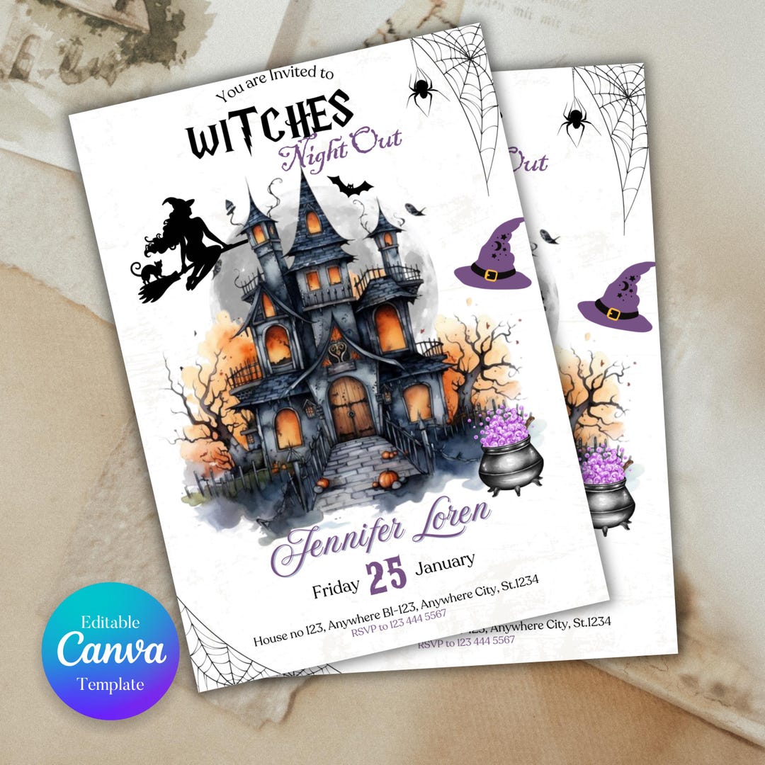Witch Invite Halloween Witches Night Out Invitation, Editable Witch Birthday Invite ...