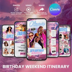 Birthday Itinerary Template, Itinerary Template, Trip Itinerary Template, Girls Trip Itinerary, Animated Travel Itinerary Vacation Schedule
