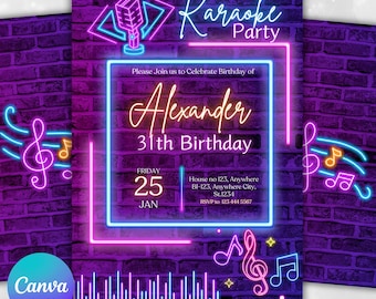 Editable Karaoke Party Invitation, Karaoke Birthday Party Invitation Template, Birthday Singing Music Party Invite, Canva Template