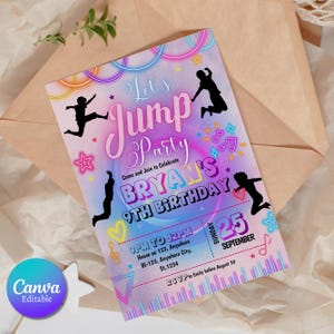 Jump Birthday Party Invitation, Editable Trampoline Park Birthday Jump Birthday Party Invite, Glow Jump Birthday Invitation, Canva Template