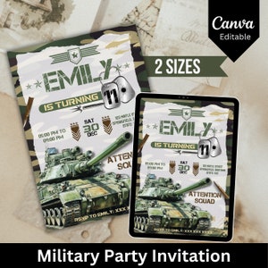 Invitations à une fête militaire, Invitation d'anniversaire de l'armée, Invitation à une fête d'anniversaire sur le thème militaire, Invitation d'anniversaire de soldat, Modèle de toile