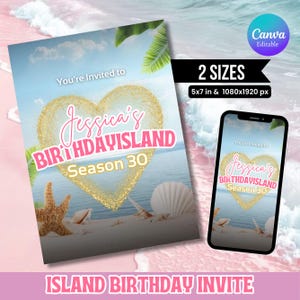 Editable Island Birthday Invitation Template, Tropical Birthday Party Invite, Island Birthday Invitation, Canva Template, Instant Download