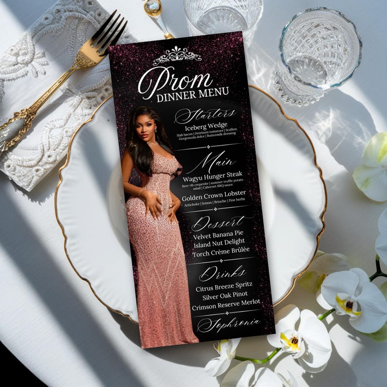Prom Appeterizers Editable Prom Picture Menu, Full Picture Menu and Drink Card, Event ...