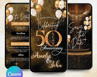 50th Anniversary Invitation, Digital 50th Anniversary Invitation, Editable 50th Anniversary Animated Invite, Wedding 50th Anniversary Canva