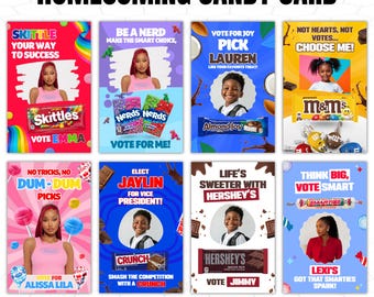 10 Homecoming Candy Card, homecoming campaign Candy Tags, student council, Homecoming Candy Cards Tags, canva template, digital download
