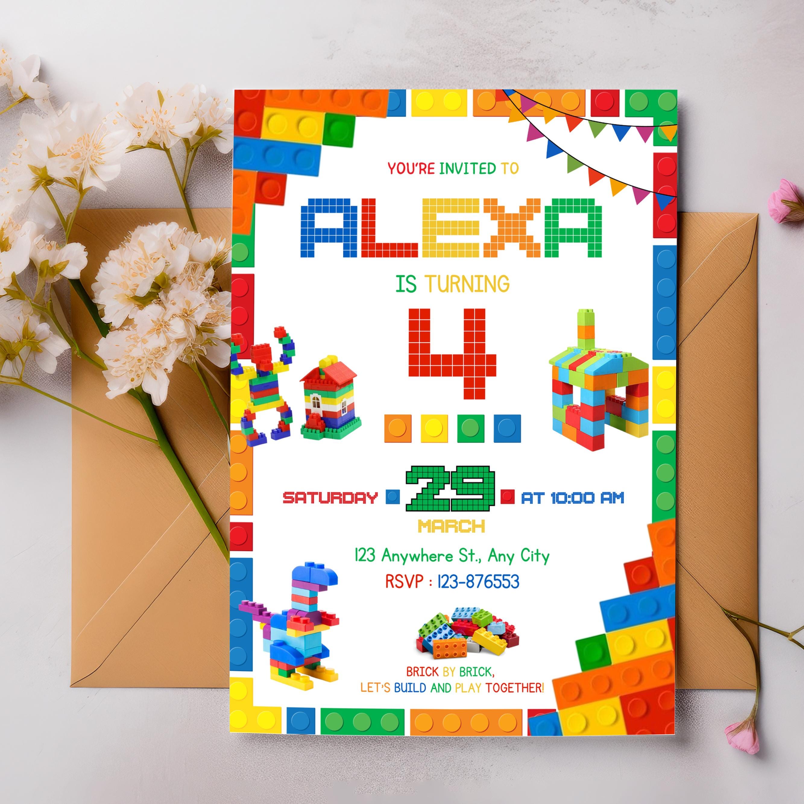 Editable Building Blocks Birthday Invitation, Building Bricks Birthday ...