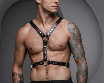 Men Leather Chest Harness, Men's accessories, Adjustable Harness Belt Black & Red, Harness for Men Fetishwear for Men Gift for Him Boyfriend