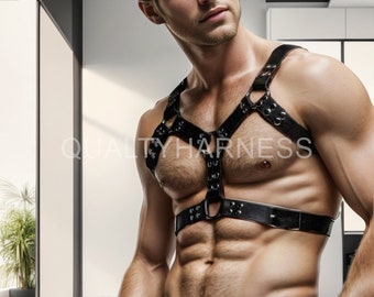 Men's top harness, Adjustable harness, Leather chest harness men, Shoulder harness belt, Back harness, Plus Size Men Harness, Gift for Him