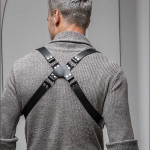 Men's leather suspender harness, Men body belts, Adjust Pants suspender belt, Men's Accessories, Leather suspenders for trousers, Man Gift