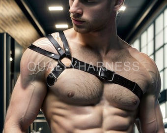 Cross chest men harness, petal shoulder strap, shoulder strap harness, brutal chest harness, leather Chest Harness, Vegan Leather