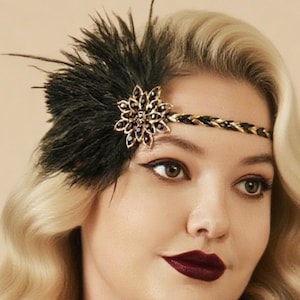 Vintage Ostrich Feather Headband – 1920s Flapper Gatsby Hair Accessory | Roaring 20s Costume Headpiece | Great Gatsby Party Headband
