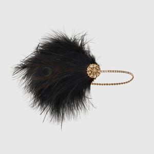Classic Puffy Ostrich Feather Headband – 1920s Gatsby Inspired Headband | Elegant Rhinestone Chain with Zircon Flower Decoration