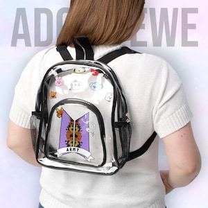 Mochila transparente ARMY Stadium, inspirada no BTS BT21, bolsa transparente para shows, bolsa transparente, itens essenciais para shows, presente para fãs de K-pop, produtos feitos por fãs