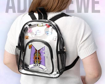 bts clear mini backpack Custom BTS Clear Backpack, Kpop School Bag, Army Transparent Backpack, BTS  2026 Tour Bag, Waterproof PVC Backpack, Kpop Fan Gift