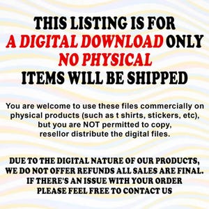 Pode incluir: Texto sobre um fundo colorido: "ESTA LISTAGEM &Eacute; APENAS PARA DOWNLOAD DIGITAL. NENHUM ITEM F&Iacute;SICO SER&Aacute; ENVIADO." Tamb&eacute;m afirma que os arquivos podem ser usados comercialmente em produtos f&iacute;sicos, mas n&atilde;o podem ser copiados ou revendidos. N&atilde;o s&atilde;o oferecidos reembolsos.
