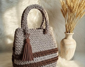 Bolsa retrô boho com listras - Padrão de crochê em PDF, tutorial, padrões de crochê para o verão, ideal para presentes, inclui tutoriais 10625AT66