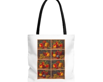 Sac fourre-tout élégant réutilisable à la mode Collage de fruits Raisins Poires Cerises Prunes