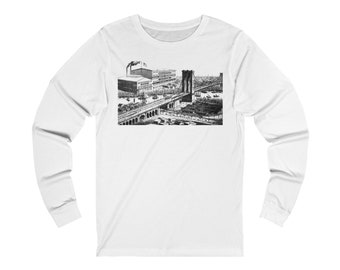 T-shirt graphique à manches longues Urban Premium Brooklyn Bridge Industrial N&B NYC
