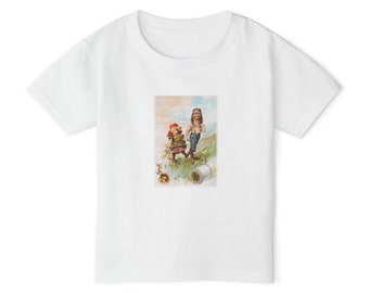 Charmant t-shirt en coton doux pour tout-petits, Jack et Jill Bunnies, affiche publicitaire vintage