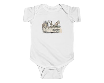 Comfortable Cozy Baby Onesie Iconic Alice in Wonderland Tea Party Vintage Graphic