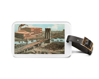 Trendy Travel Luggage Tag Brooklyn Bridge NYC Industrial Graphic Travel