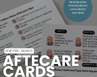 PMU Aftercare Cards for Microblading, Lip Blush, Nano Brows, Powder Brows & Eyeliner – Ready-to-Use Professional Client Handouts
