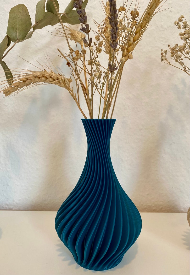 Spiral vase Decorative vase Dried flower Rippled look 3D printing Green