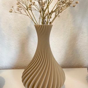 Spiral vase Decorative vase Dried flower Rippled look 3D printing Beige