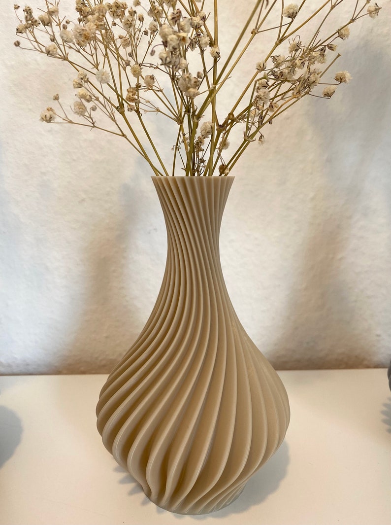 Spiral vase Decorative vase Dried flower Rippled look 3D printing Beige