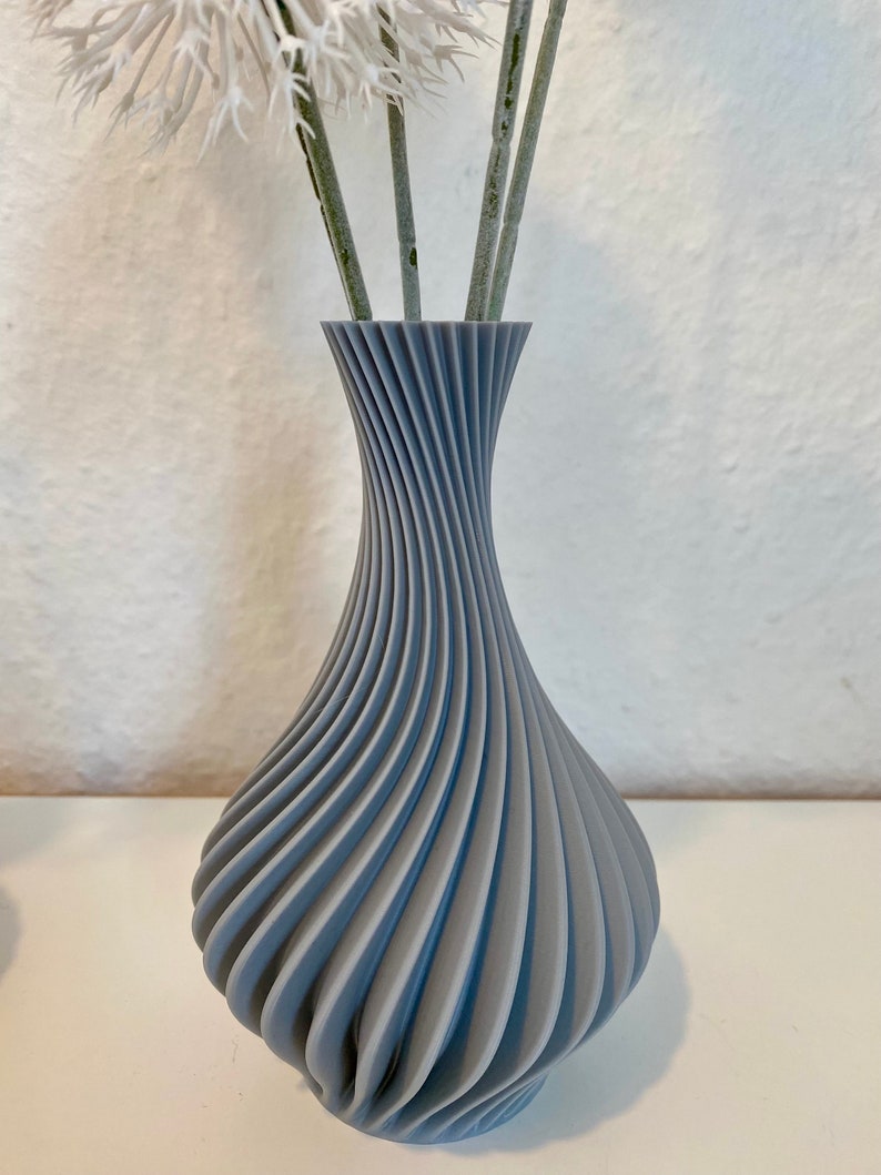 Spiral vase Decorative vase Dried flower Rippled look 3D printing Gray