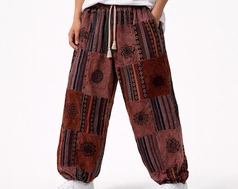 Handmade Patchwork Harem Pants | Stonewash Cotton Boho Trousers, Gifts For Her