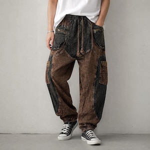 Sarouel bohème pantalon Tawang, pantalon en coton patchwork unisexe, tenue de festival, pantalon ample hippie, cadeau de vêtement bohème pour lui