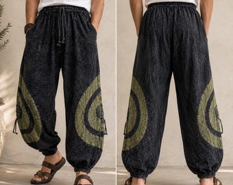Boho Patchwork Harem Pants, Unisex Festival Trousers, Handmade Cotton Hippie Pants, Baggy Yoga Travel Wear