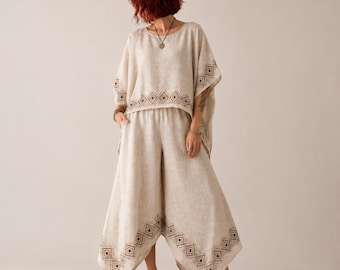 Boho Cotton Co Ord Set, Block Print Harem Pants Set, Flowy Festival Outfit, Loose Fit Cotton Coord Set, Bohemian Yoga Clothing Gifts For Her