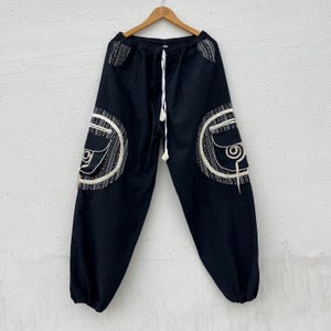 Sarouel en patchwork bohème Kaza - Pantalon hippie unisexe en coton, vêtements de yoga pour festival, vêtements éthiques, cadeaux pour elle