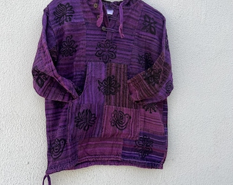 Sweat à capuche nomade en coton délavé fait main - Pull Boho Festival, cadeaux pour elle