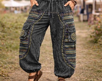 Handmade Bohemian Harem Pants – Patchwork Cotton Hippie Trousers, Ethical Festival Wear, Comfortable Gift for Her