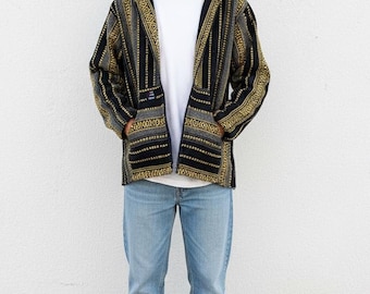Chaqueta con capucha de algodón tejida a mano, sudadera con capucha estilo boho patchwork, chaqueta unisex para festivales, abrigo estilo hippie streetwear, regalo para ella.