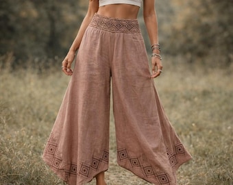 Boho Doppelschicht Baumwollhose, Haremshose mit Blockprint, fließende Hose, Festival Boho Hose, Loose Fit Yoga Hose Geschenke für Sie