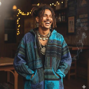 Jaqueta Pahadi feita à mão com patchwork | Moletom boho de algodão lavado | Jaqueta hippie unissex para festivais | Jaqueta étnica com patches, casaco boho de inverno