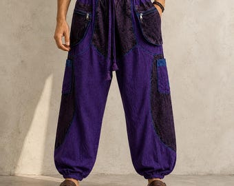 Eco Cotton Patchwork Harem Pants – Unisex Boho Festival Trousers, Ethically Made in India, Gifts for Her