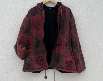 Chaqueta de patchwork nepalí hecha a mano, abrigo de algodón con capucha estilo boho, ropa para festivales, chaqueta étnica boho, regalo único para ella.