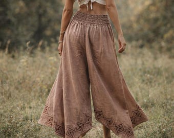 Pantalon bohème en coton double épaisseur, sarouel imprimé bloc, pantalon fluide, pantalon bohème festival, pantalon de yoga ample, cadeaux pour elle
