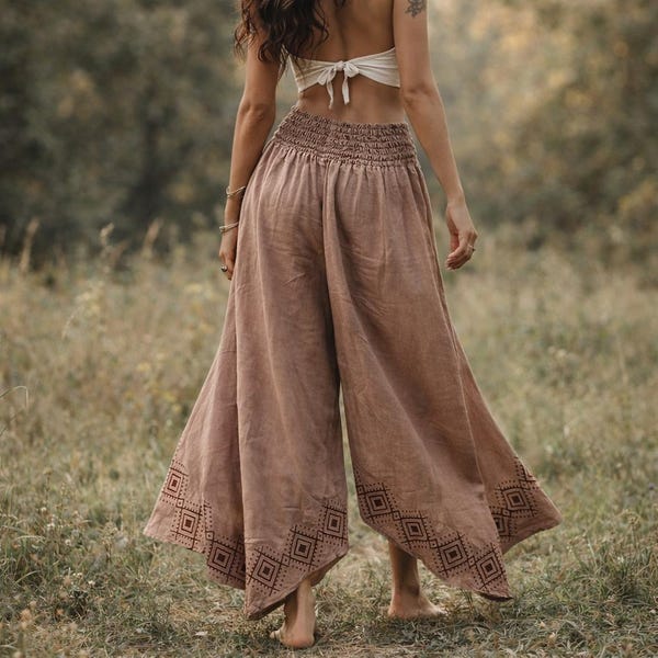 Pantalon bohème en coton double épaisseur, sarouel imprimé bloc, pantalon fluide, pantalon bohème festival, pantalon de yoga ample, cadeaux pour elle