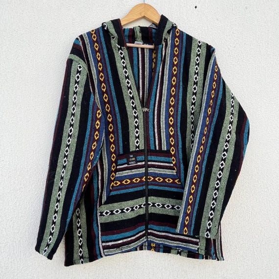 Handmade Cotton Hemp Style Jacket, Multicolour Boho Hoodie, Patchwork Zip Jacket, Unisex Festival Coat, Gift for Her