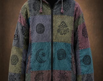 Handmade Nepalese Boho Jacket, Multicolour Handwoven Wool Fleece Coat, Nepalese Winter Coat Cozy Rustic Outerwear Gift for Her & Him