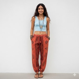 Boho Patchwork Haremshose | Umweltfreundliche Baumwolle Festival Hose, Geschenke für sie